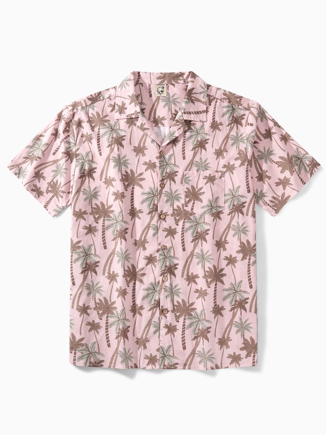 Side view of Men Summer Coconut Tree Vacation Natural No Elasticity Moisture Permeability Cotton Regular Camp Collar Aloha Shirts