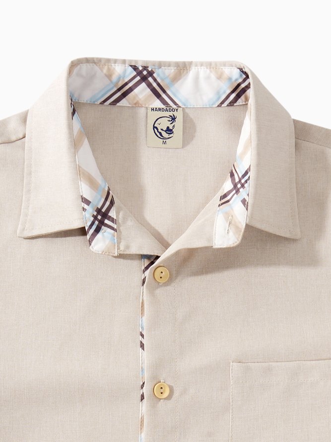 Side view of Men Geometric Spring/Fall Vacation Natural No Elasticity Household Loose Long Sleeve Shirt Collar Aloha Shirts