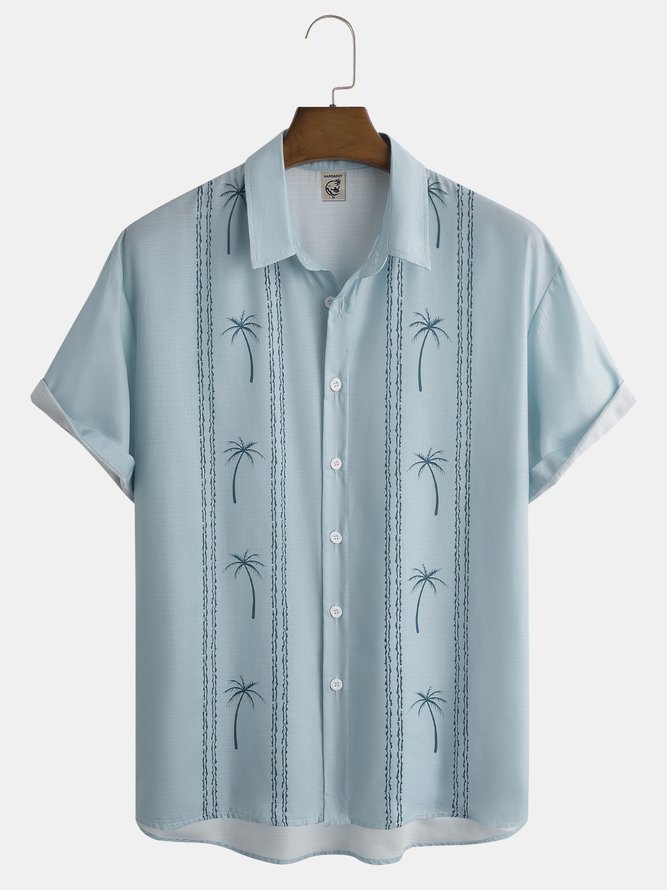 Side view of Men Striped Summer Vacation Polyester Natural Moisture Permeability Household Short sleeve H-Line Aloha Shirts