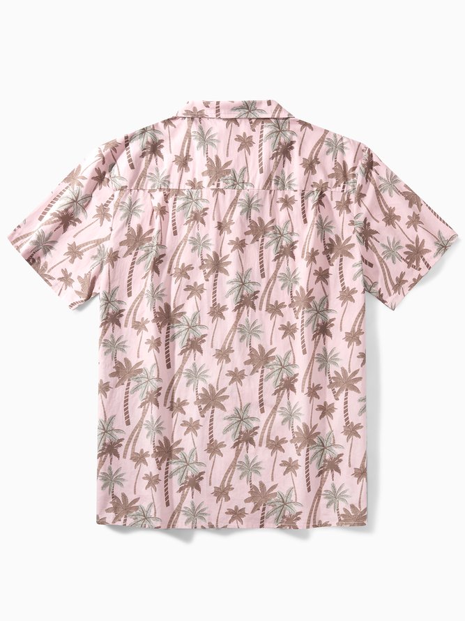 Side view of Men Summer Coconut Tree Vacation Natural No Elasticity Moisture Permeability Cotton Regular Camp Collar Aloha Shirts