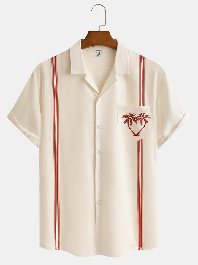 Coconut Tree Summer Vacation Natural Holiday Buttons Short Sleeve H-Line Camp Collar Guayabera Shirts for Men-image-15877852