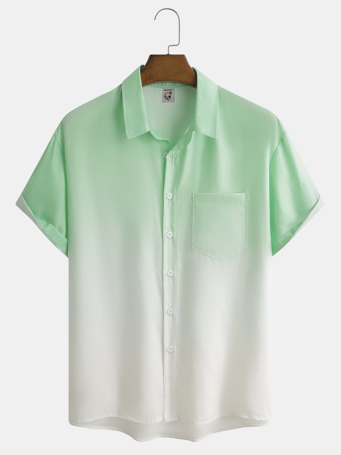 Side view of Men Casual Ombre Summer Wicking Household Buttons Regular H-Line Regular Aloha Shirts