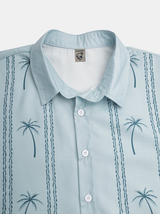 Side view of Men Striped Summer Vacation Polyester Natural Moisture Permeability Household Short sleeve H-Line Aloha Shirts