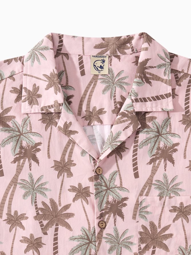 Side view of Men Summer Coconut Tree Vacation Natural No Elasticity Moisture Permeability Cotton Regular Camp Collar Aloha Shirts