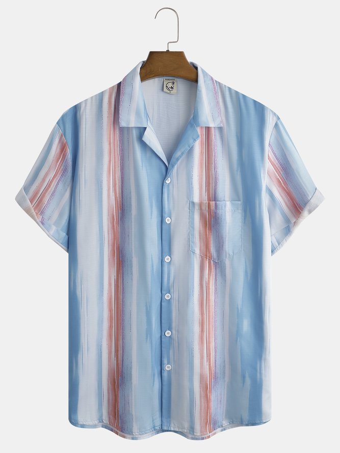 Striped Short Sleeve Cheast Pocket Resort Shirt