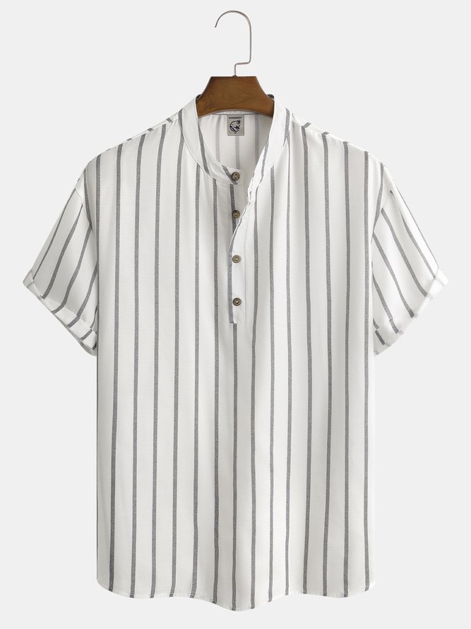 Striped Print Chest Pocket Short Sleeve Casual Shirt