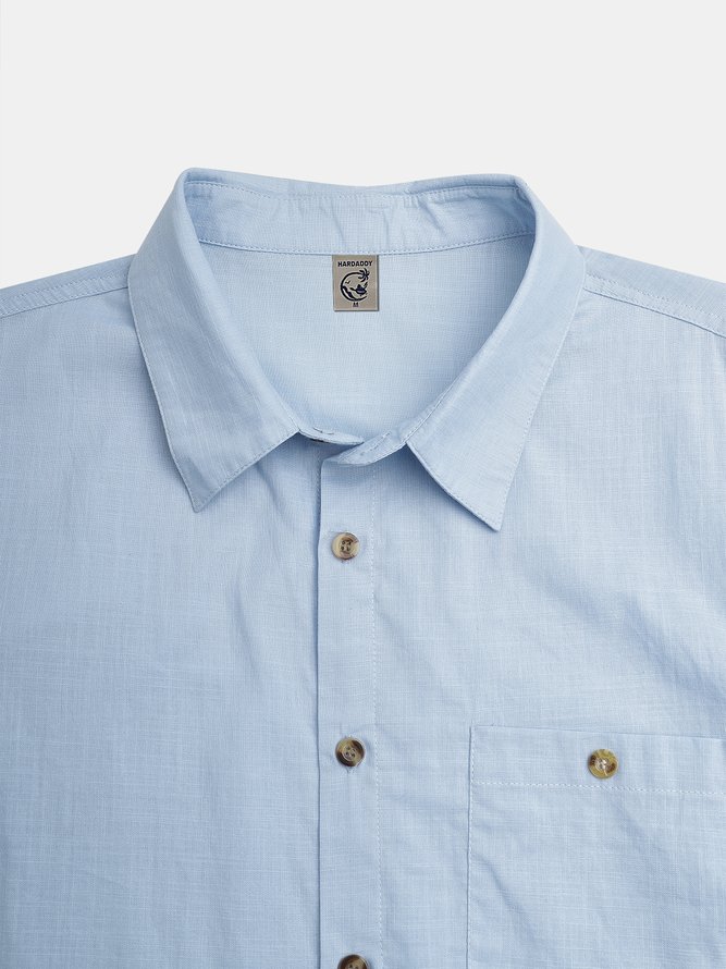 Side view of Men Plain Summer Vacation Natural Moisture Permeability Buttons Cotton H-Line Shirt Collar Aloha Shirts