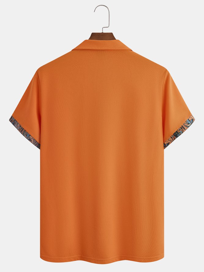 Side view of Men Summer Turtle Hawaii Embroidery Regular Fit Buttons Shawl Collar Regular H-Line Casual Polo
