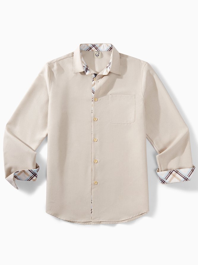 Side view of Men Geometric Spring/Fall Vacation Natural No Elasticity Household Loose Long Sleeve Shirt Collar Aloha Shirts