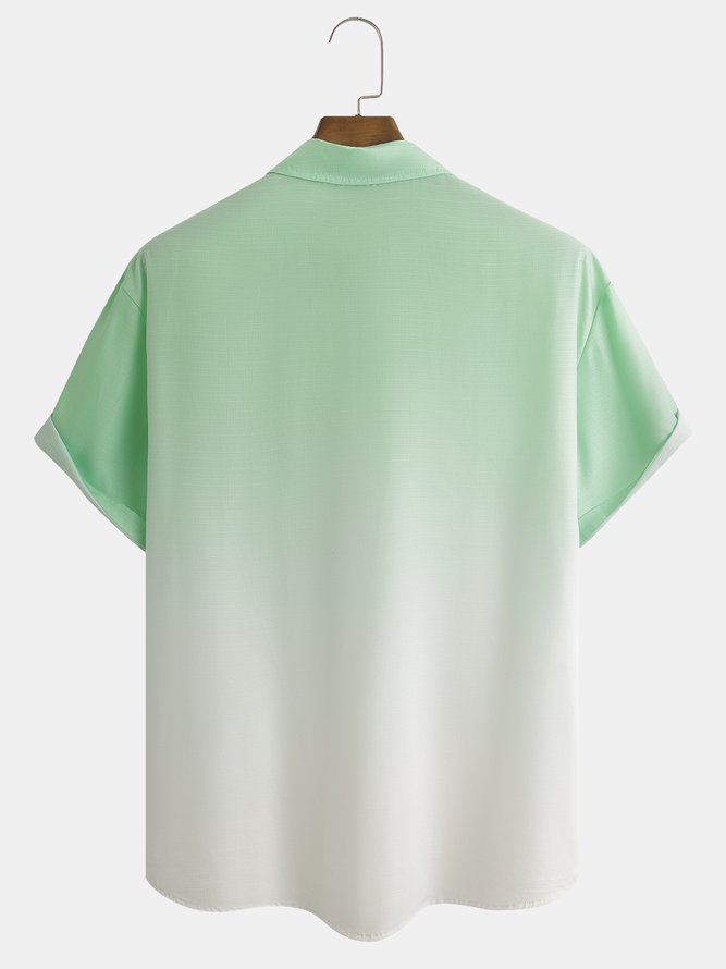 Side view of Men Casual Ombre Summer Wicking Household Buttons Regular H-Line Regular Aloha Shirts