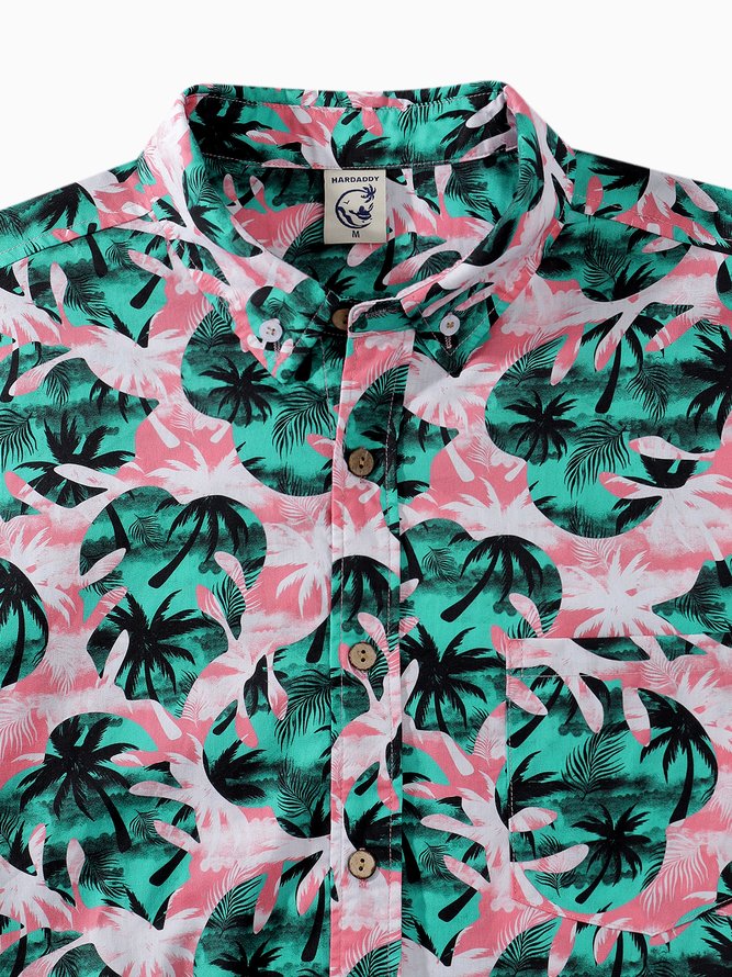 Side view of Men Summer Tropical Vacation No Elasticity Moisture Permeability Commuting Loose Short sleeve H-Line Aloha Shirts