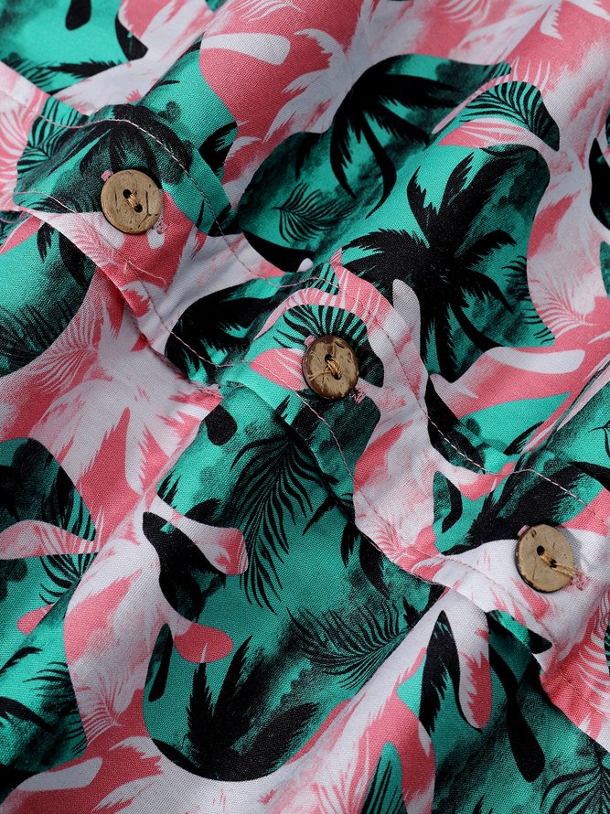 Side view of Men Summer Tropical Vacation No Elasticity Moisture Permeability Commuting Loose Short sleeve H-Line Aloha Shirts