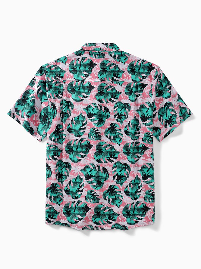 Side view of Men Summer Tropical Vacation No Elasticity Moisture Permeability Commuting Loose Short sleeve H-Line Aloha Shirts