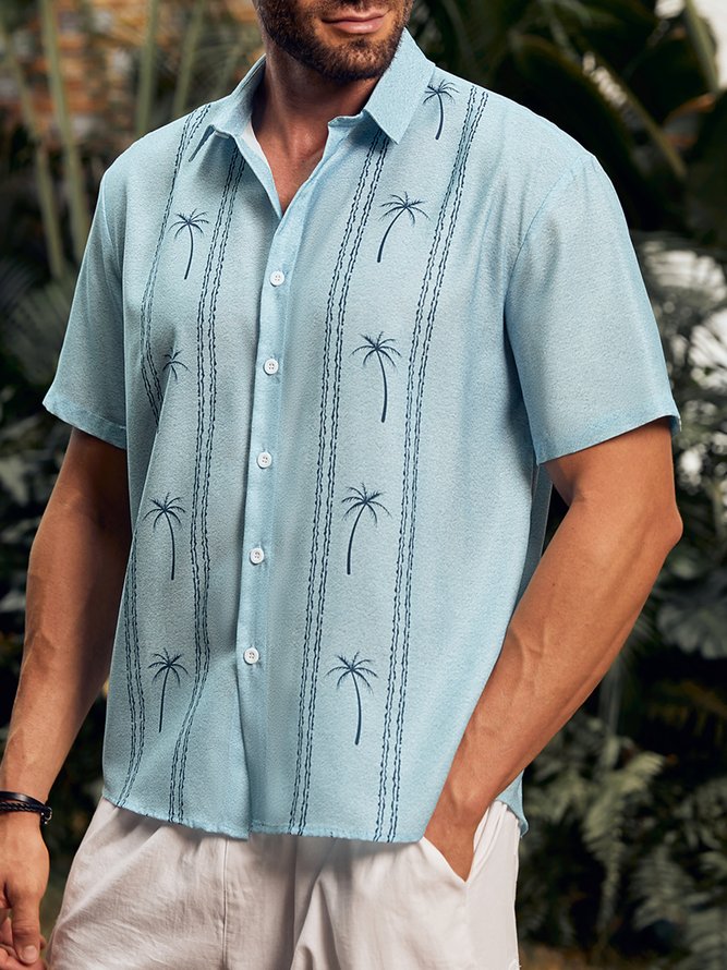 Side view of Men Striped Summer Vacation Polyester Natural Moisture Permeability Household Short sleeve H-Line Aloha Shirts