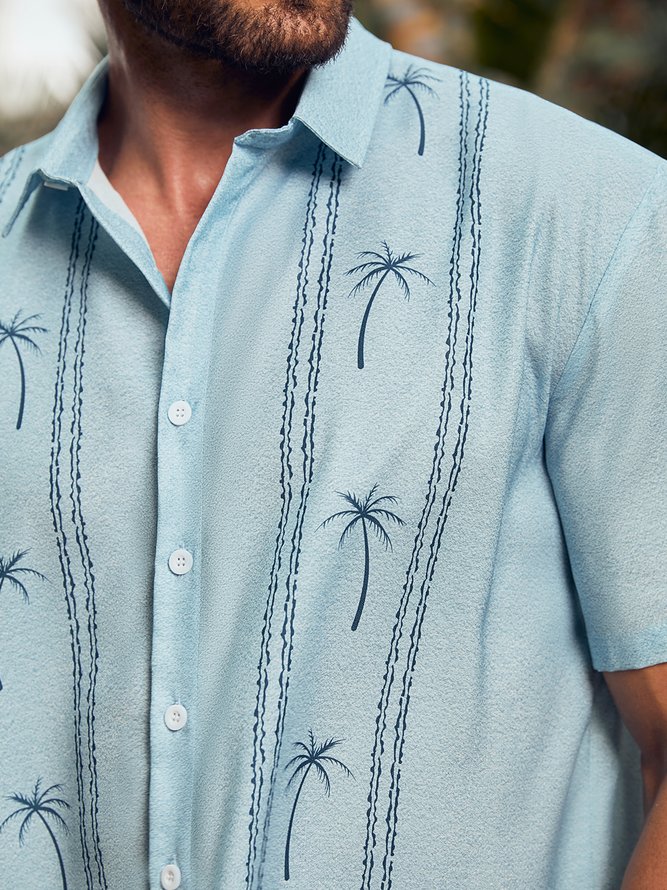 Side view of Men Striped Summer Vacation Polyester Natural Moisture Permeability Household Short sleeve H-Line Aloha Shirts