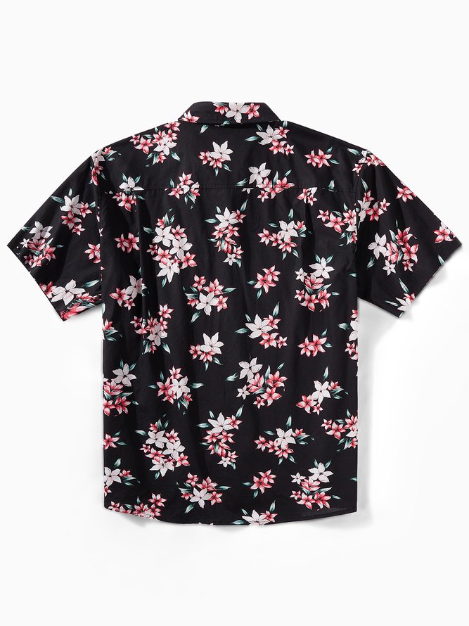 Side view of Men Summer Tropical Vacation Natural Household Short Sleeve Shawl Collar Cotton H-Line Aloha Shirts