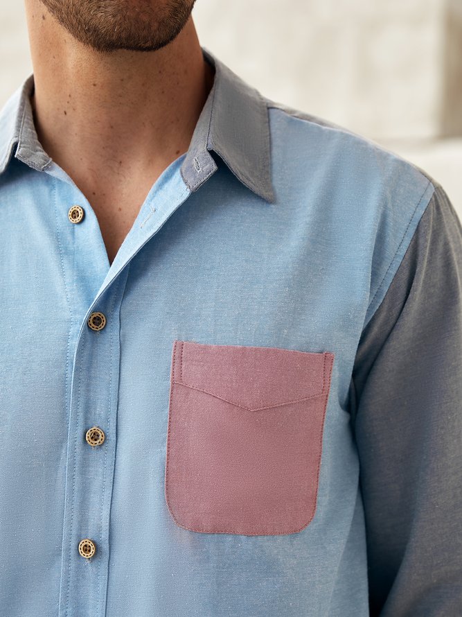Side view of Men Spring/Fall Vacation Contrast Stitching Breathable Commuting Loose Regular Regular Shirt Collar Aloha Shirts