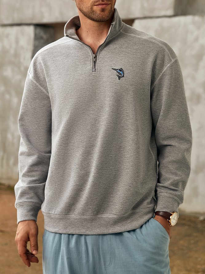 Casual Plain Autumn Stand Collar Micro-Elasticity Loose Regular H-Line Regular Sweatshirts for Men-image-16232937