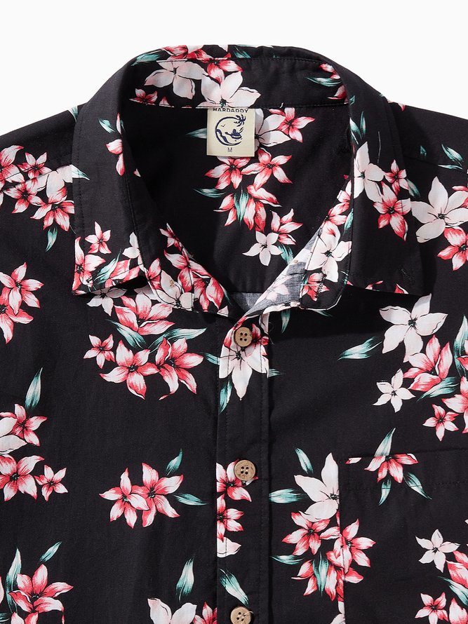 Side view of Men Summer Tropical Vacation Natural Household Short Sleeve Shawl Collar Cotton H-Line Aloha Shirts