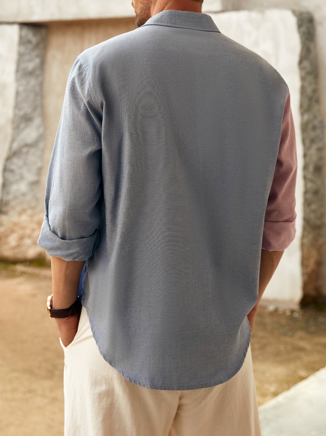 Side view of Men Spring/Fall Vacation Contrast Stitching Breathable Commuting Loose Regular Regular Shirt Collar Aloha Shirts