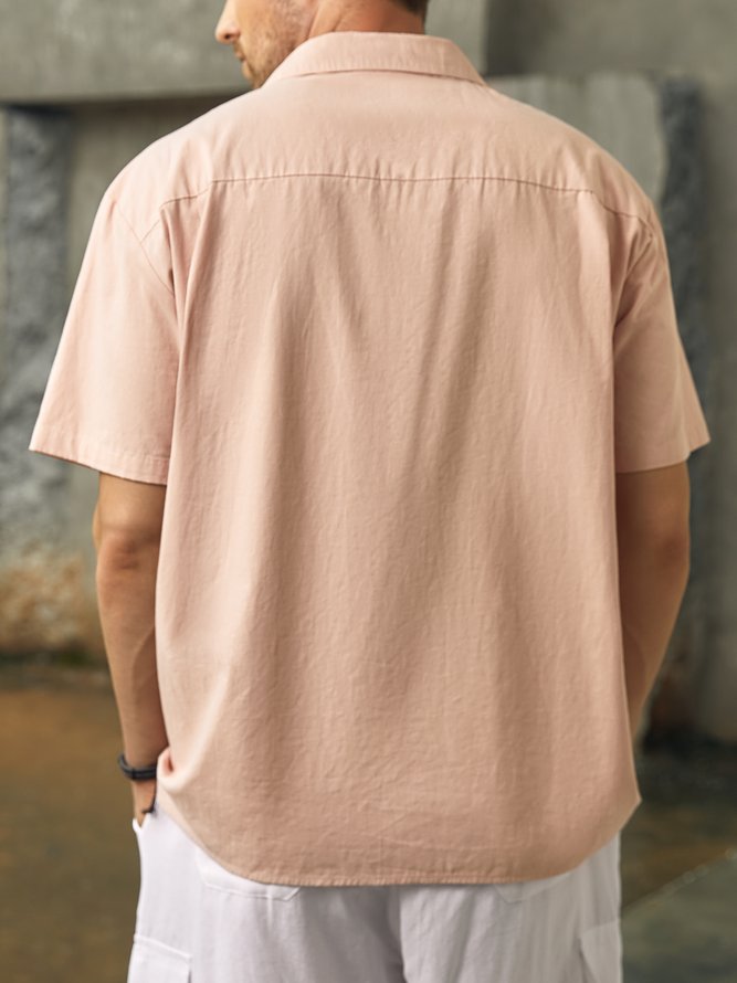 Side view of Men Summer Flamingo Vacation Lightweight No Elasticity Moisture Permeability Loose Regular Camp Collar Aloha Shirts