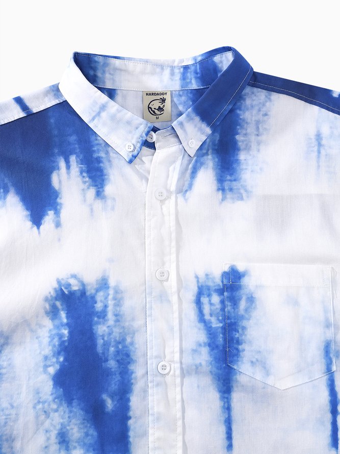 Side view of Men Casual Summer Tie-Dye Pattern Lightweight Breathable Holiday Loose Short sleeve H-Line Aloha Shirts