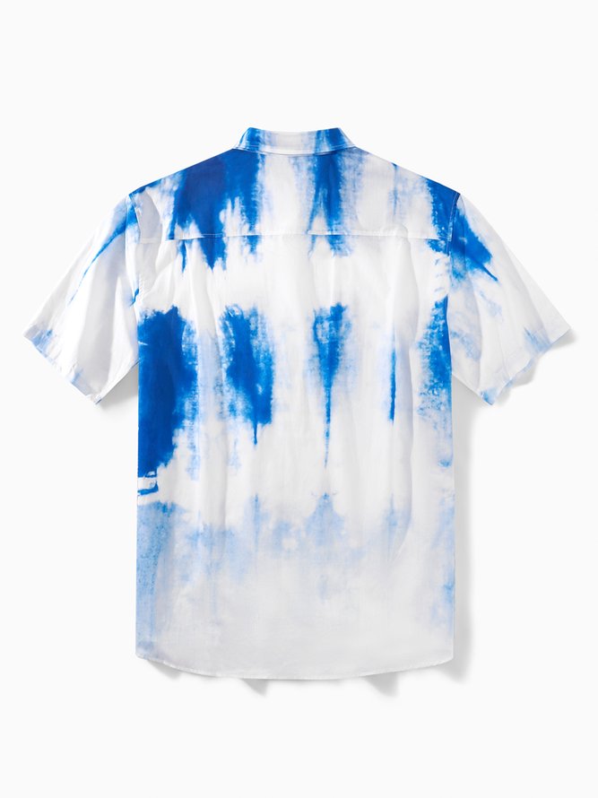 Side view of Men Casual Summer Tie-Dye Pattern Lightweight Breathable Holiday Loose Short sleeve H-Line Aloha Shirts