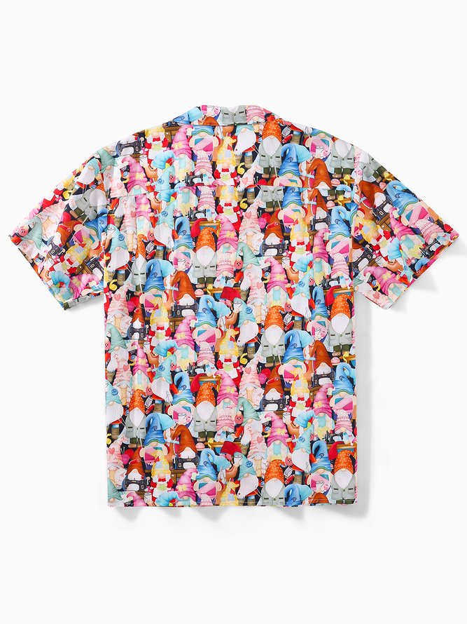 Side view of Men Summer Cartoon Vacation Moisture Permeability Vacation Loose Cotton H-Line Regular Aloha Shirts