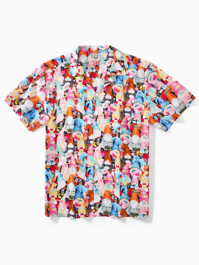 Side view of Men Summer Cartoon Vacation Moisture Permeability Vacation Loose Cotton H-Line Regular Aloha Shirts