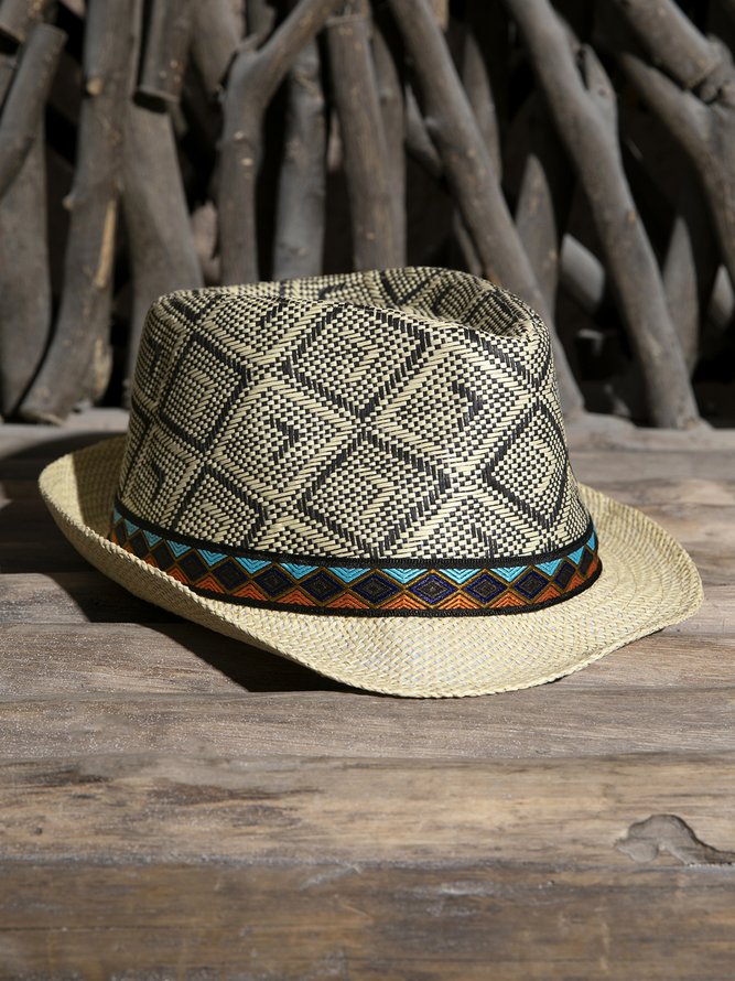 Side view of Hawalili Black Men Hats &amp;scarves&amp;gloves Woven Boho Summer Men Hats &amp;scarves&amp;gloves