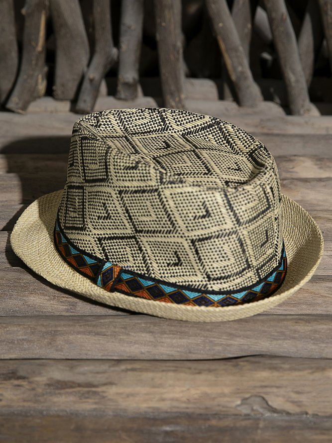 Side view of Hawalili Black Men Hats &amp;scarves&amp;gloves Woven Boho Summer Men Hats &amp;scarves&amp;gloves