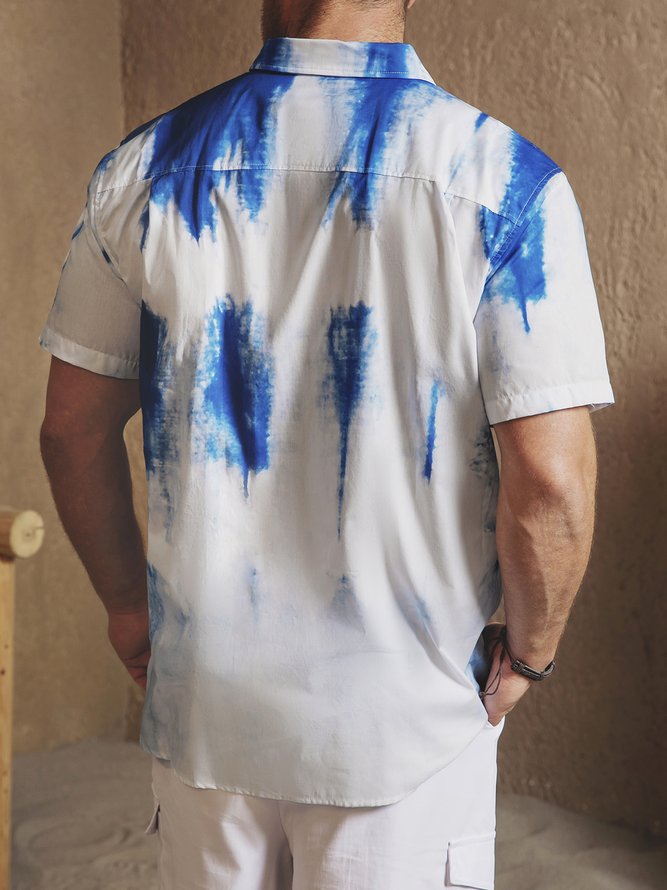 Side view of Men Casual Summer Tie-Dye Pattern Lightweight Breathable Holiday Loose Short sleeve H-Line Aloha Shirts