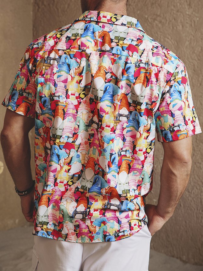 Side view of Men Summer Cartoon Vacation Moisture Permeability Vacation Loose Cotton H-Line Regular Aloha Shirts