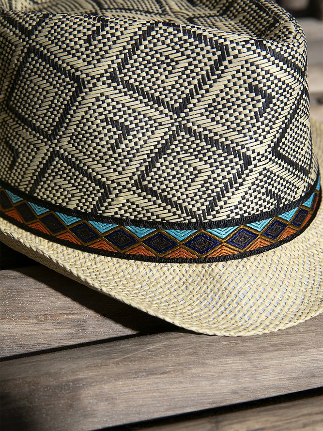 Side view of Hawalili Black Men Hats &amp;scarves&amp;gloves Woven Boho Summer Men Hats &amp;scarves&amp;gloves