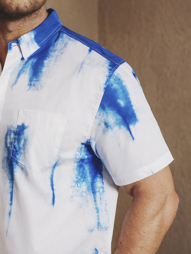 Side view of Men Casual Summer Tie-Dye Pattern Lightweight Breathable Holiday Loose Short sleeve H-Line Aloha Shirts