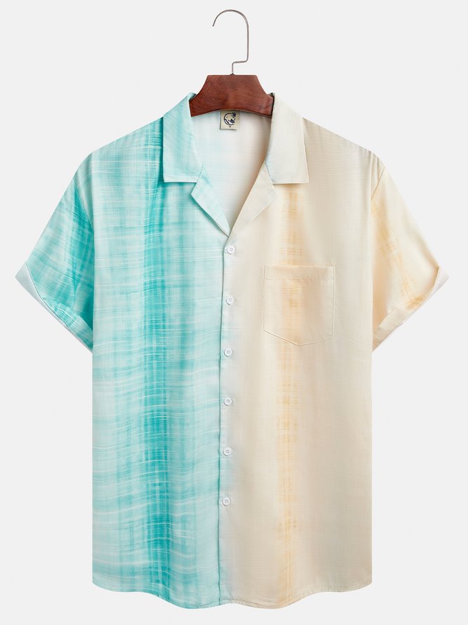 Striped Gradient Color Chest Pocket Resort Shirt
