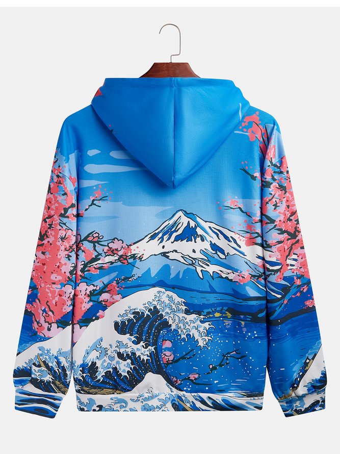 Side view of Men Casual Autumn Cherry blossoms Polyester Household Loose Regular Regular Medium Elasticity Hoodies