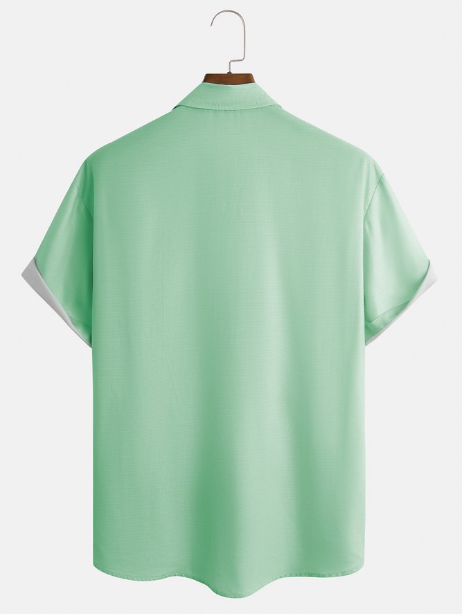 Geometric Chest Pocket Short Sleeve Guayabera Shirt