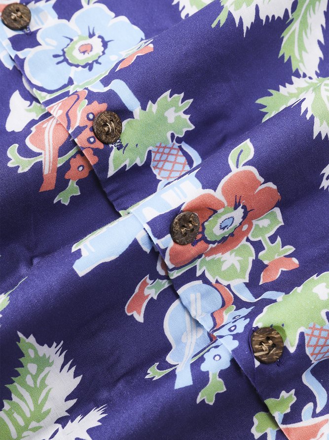 Side view of Men Summer Tropical Vacation Natural No Elasticity Moisture Permeability Short Sleeve Regular Camp Collar Aloha Shirts