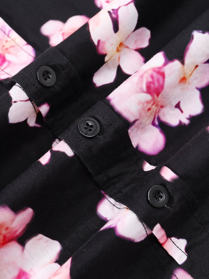 Side view of Floral Summer Vacation Lightweight No Elasticity Moisture Permeability Daily Short Sleeve Shirt Collar Aloha Shirts for Men