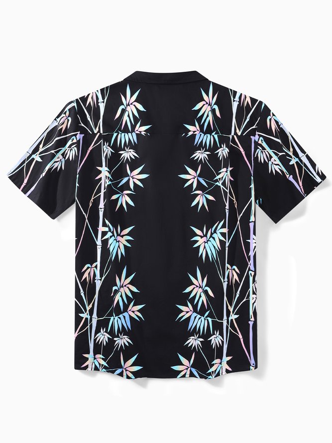 Side view of Men Color Block Summer Vacation Natural No Elasticity Cotton Regular H-Line Shirt Collar Aloha Shirts