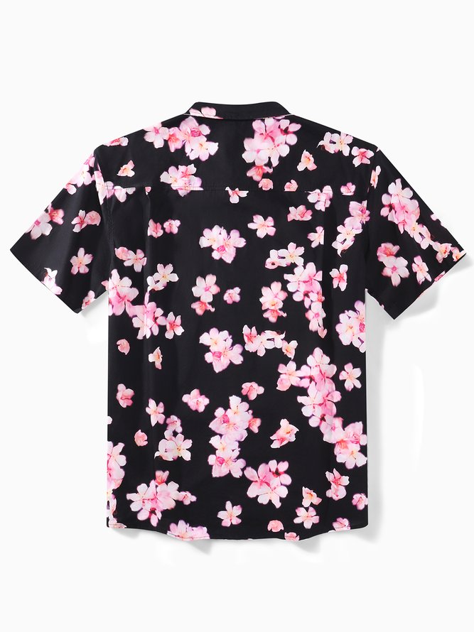 Side view of Floral Summer Vacation Lightweight No Elasticity Moisture Permeability Daily Short Sleeve Shirt Collar Aloha Shirts for Men