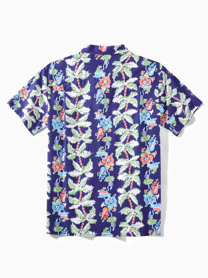 Side view of Men Summer Tropical Vacation Natural No Elasticity Moisture Permeability Short Sleeve Regular Camp Collar Aloha Shirts