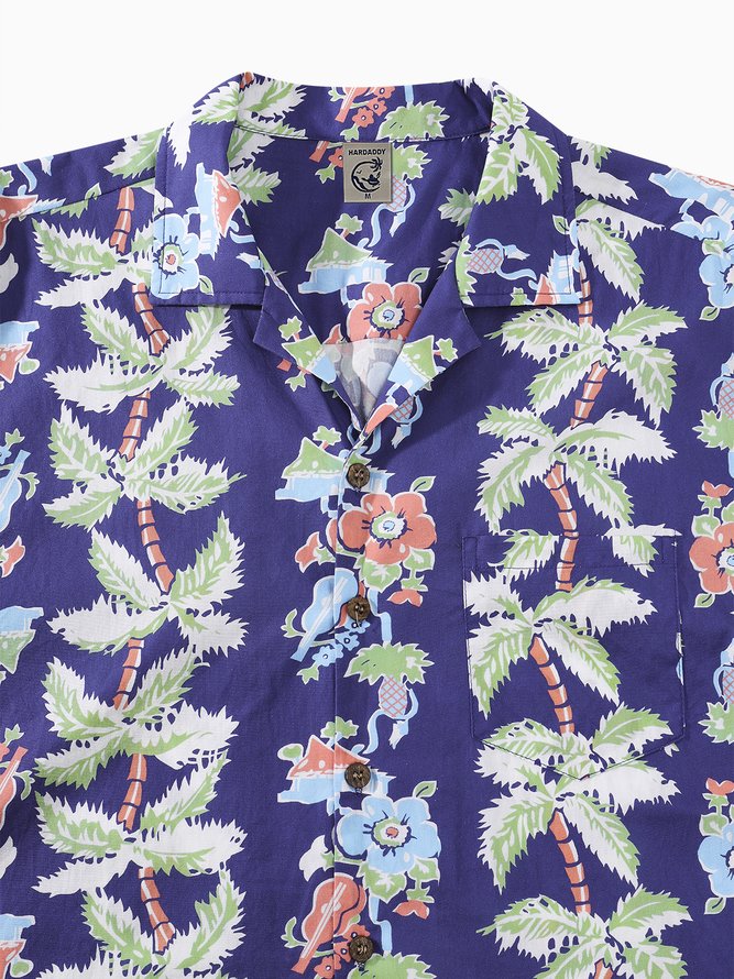 Side view of Men Summer Tropical Vacation Natural No Elasticity Moisture Permeability Short Sleeve Regular Camp Collar Aloha Shirts