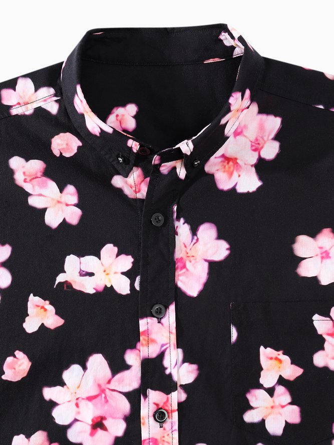 Side view of Floral Summer Vacation Lightweight No Elasticity Moisture Permeability Daily Short Sleeve Shirt Collar Aloha Shirts for Men