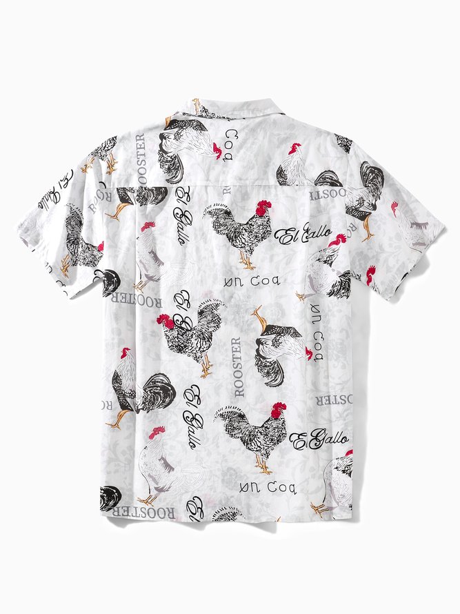 Side view of Men Casual Animal Summer No Elasticity Moisture Permeability Daily Loose Cotton Camp Collar Aloha Shirts