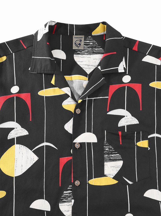 Side view of Men Geometric Summer Vacation No Elasticity Breathable Loose Short Sleeve Cotton Camp Collar Aloha Shirts