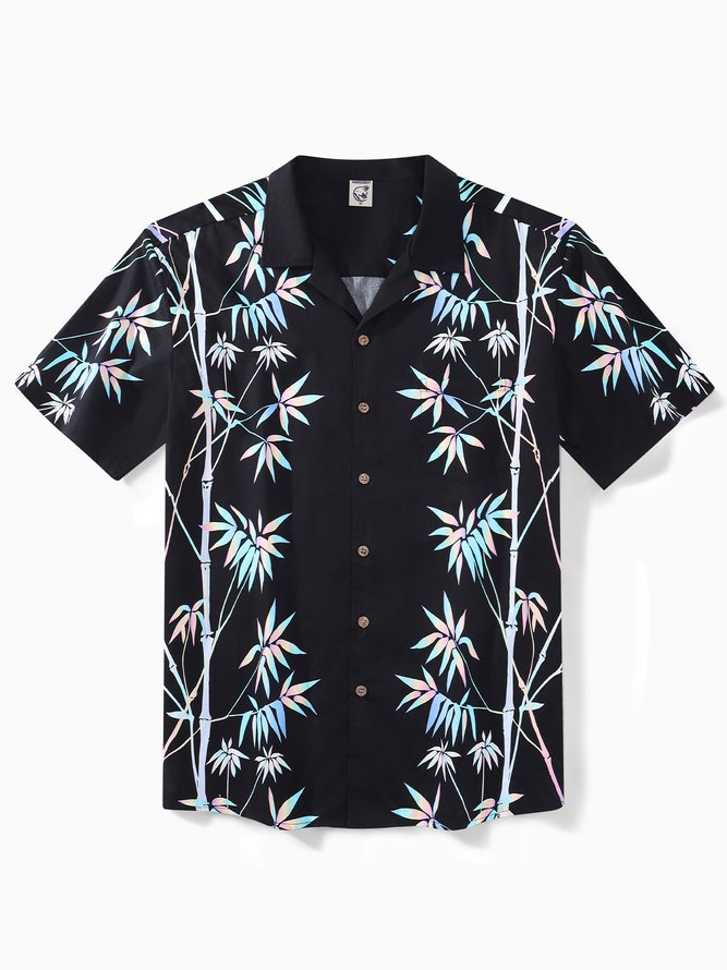 Side view of Men Color Block Summer Vacation Natural No Elasticity Cotton Regular H-Line Shirt Collar Aloha Shirts
