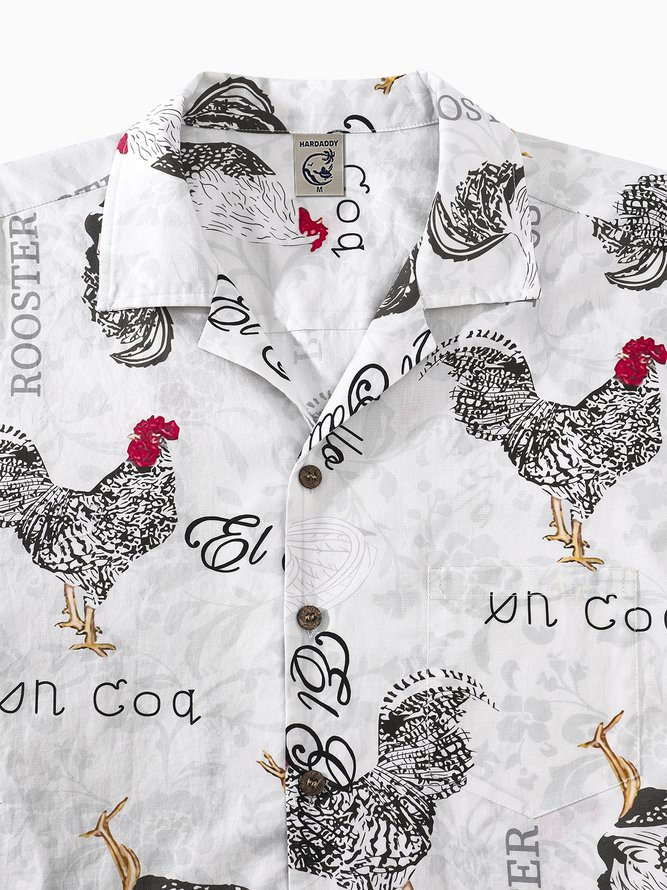 Side view of Men Casual Animal Summer No Elasticity Moisture Permeability Daily Loose Cotton Camp Collar Aloha Shirts