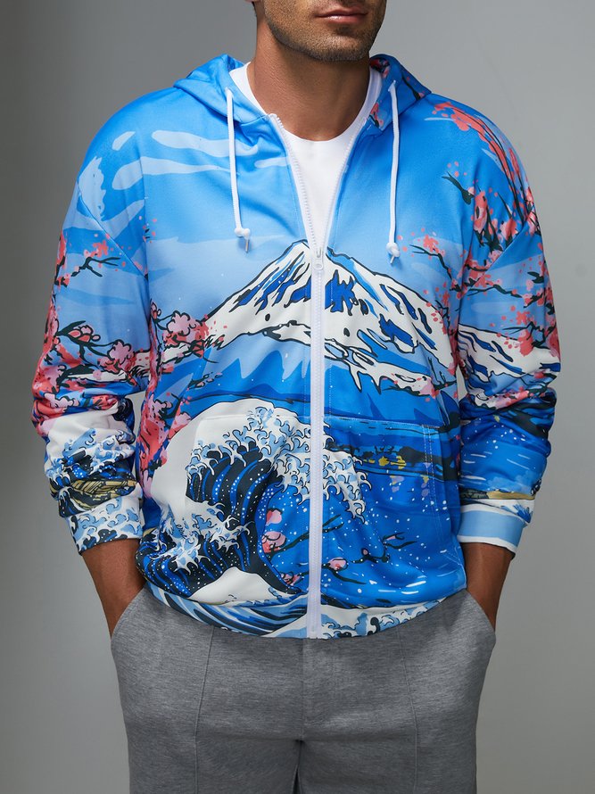 Men Casual Autumn Cherry blossoms Polyester Household Loose Regular Regular Medium Elasticity Hoodies-image-16719948